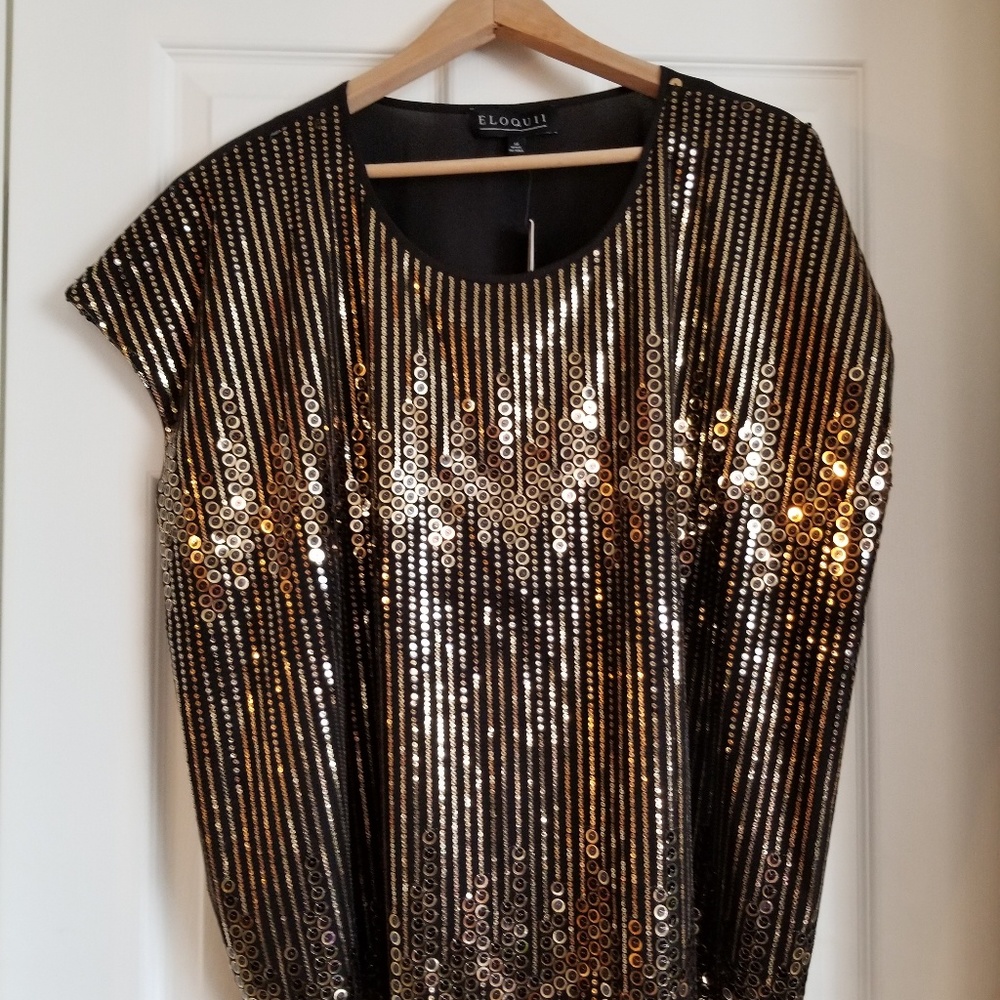 Eloquii Black and Gold Sequin Top